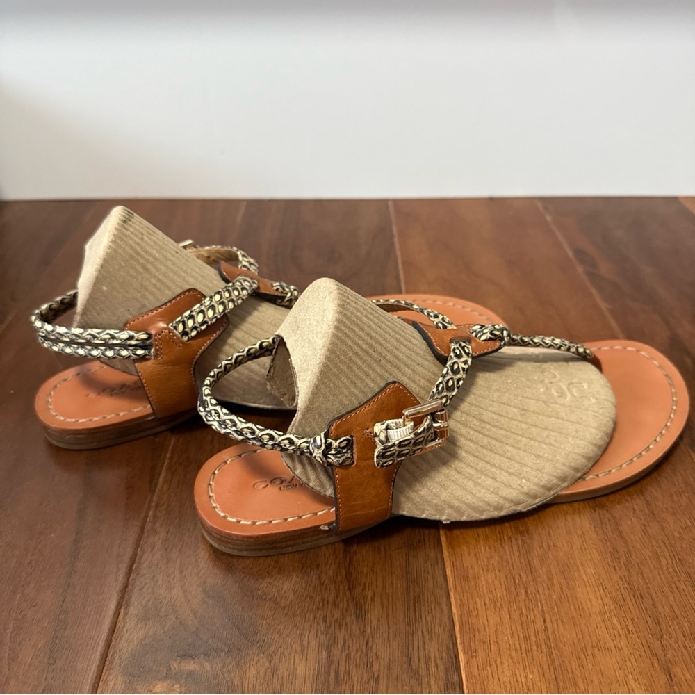 Coach Tan and black  Leather Sandals with Silver accents - Picture 4 of 12